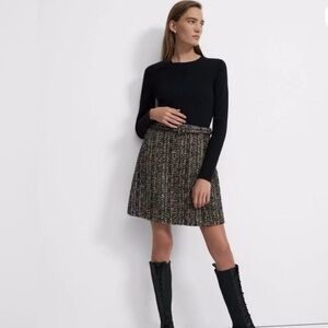 Theory Black Long Sleeve Sweater Knit Dress with Belted Wool Blend Skirt Size S